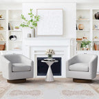 Modern Upholstered Accent Chair Fabric 360 Swivel Barrel Set of 2 Armchair Wood Frame