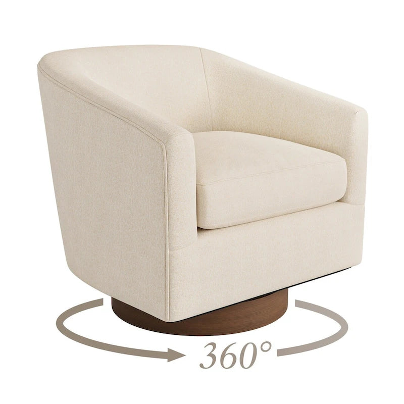 Modern Upholstered Accent Chair Fabric 360 Swivel Barrel Set of 2 Armchair Wood Frame