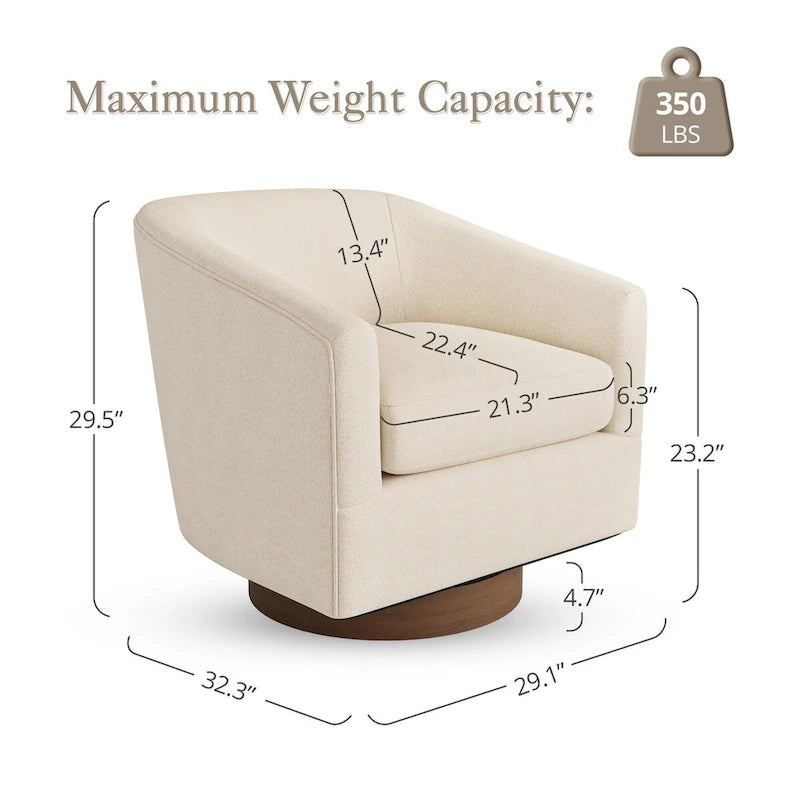 Modern Upholstered Accent Chair Fabric 360 Swivel Barrel Set of 2 Armchair Wood Frame