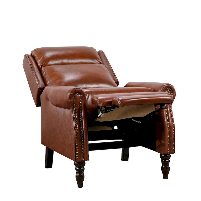 COZYMAN Mid-century Genuine Leather Recliner Adjustable Push Back Comfortable Set of 2 Arm Chairs for Living Room
