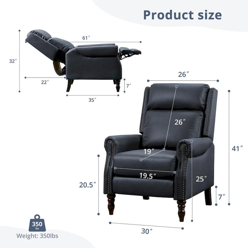 COZYMAN Mid-century Genuine Leather Recliner Adjustable Push Back Comfortable Set of 2 Arm Chairs for Living Room