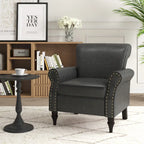 Rolled Armrests PU Accent Chair with Nailhead Trim