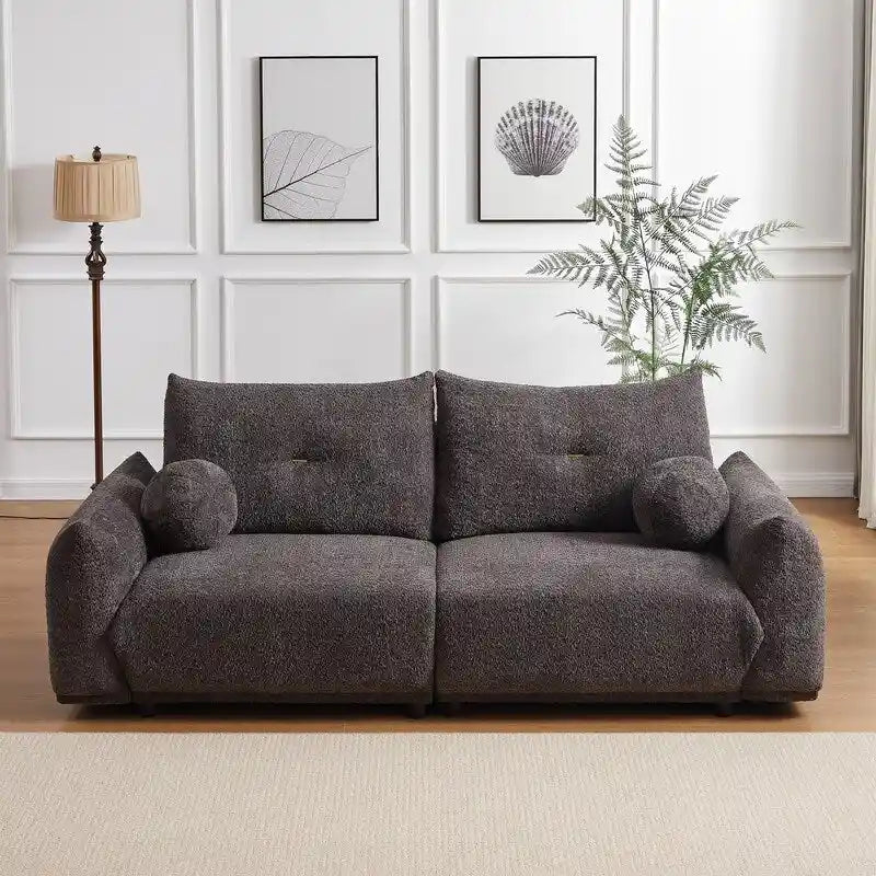 90 comfortable sofa with 2 cushions and 2 ball pillows