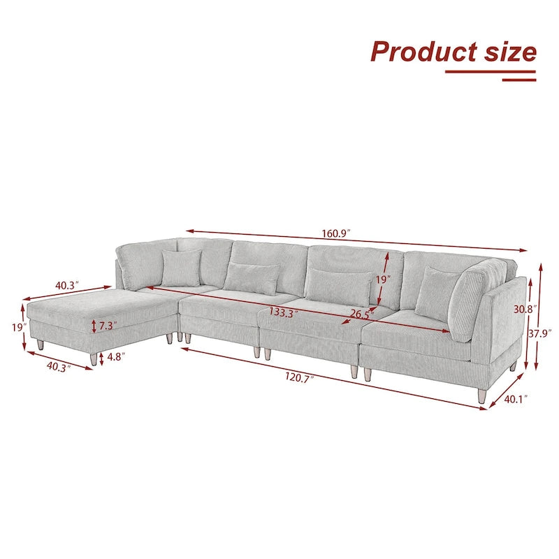 Corduroy Modular Sectional Sofa Set With Ottoman