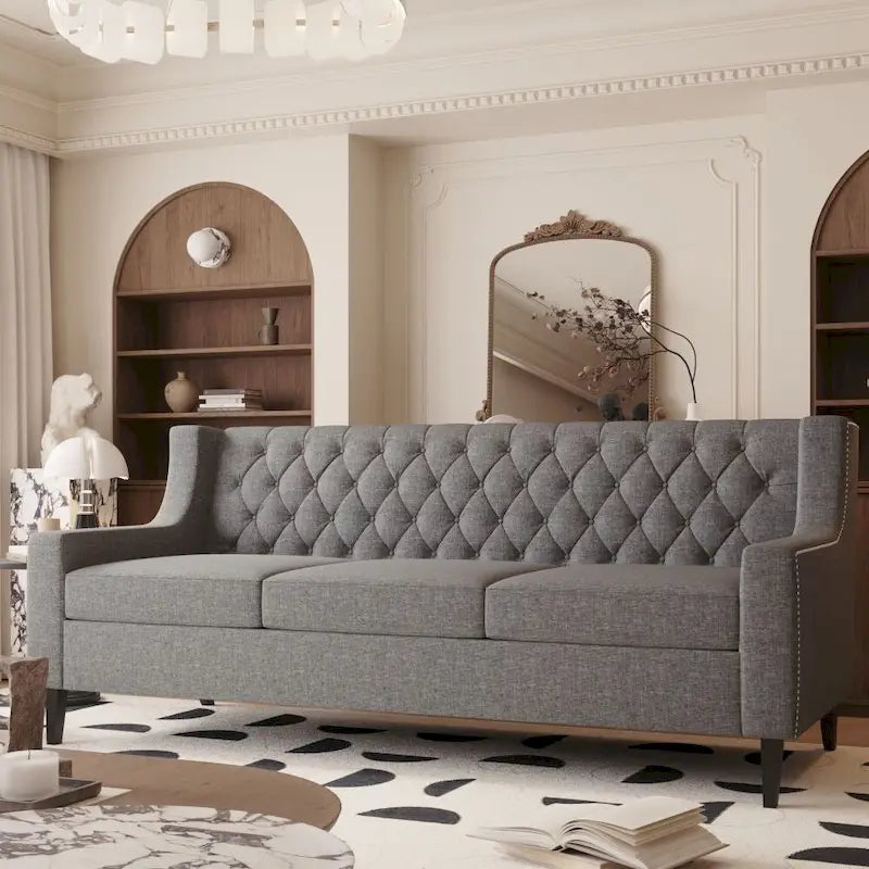 Mid Century Modern Button Tufted Backrest Foam Couches