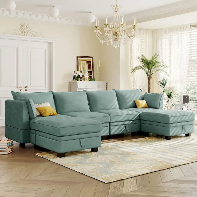 Modern U-Shape Modular Sectional Sofa, Convertible Sofa Bed with Reversible Chaise