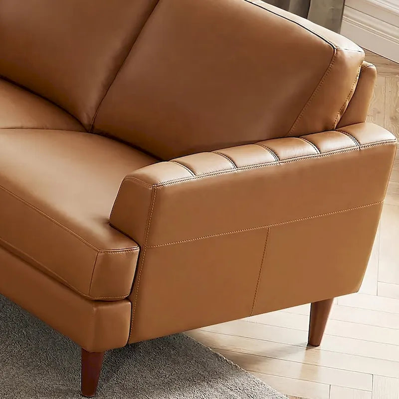 Ivy Living Cassia Top Grain Leather Sofa With Feather, Memory Foam and Springs