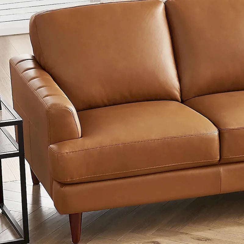Ivy Living Cassia Top Grain Leather Sofa With Feather, Memory Foam and Springs