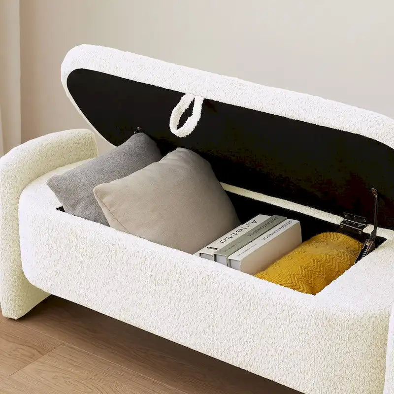 Ottoman Oval Storage Bench 3D Lamb Fleece Fabric Bench with Large Storage Space for the Living Room, Entryway and Bedroom