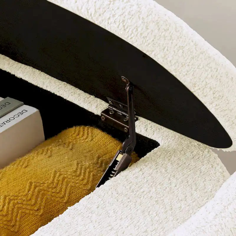 Ottoman Oval Storage Bench 3D Lamb Fleece Fabric Bench with Large Storage Space for the Living Room, Entryway and Bedroom