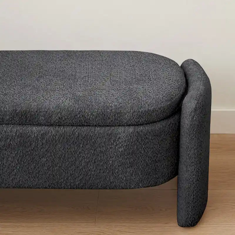 Ottoman Oval Storage Bench 3D Lamb Fleece Fabric Bench with Large Storage Space for the Living Room, Entryway and Bedroom