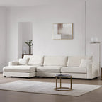 Large L-Shaped Cloud Couch in Beige Corduroy - Deep Seat Sofa Bed with USB, Cup Holder