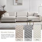Large L-Shaped Cloud Couch in Beige Corduroy - Deep Seat Sofa Bed with USB, Cup Holder