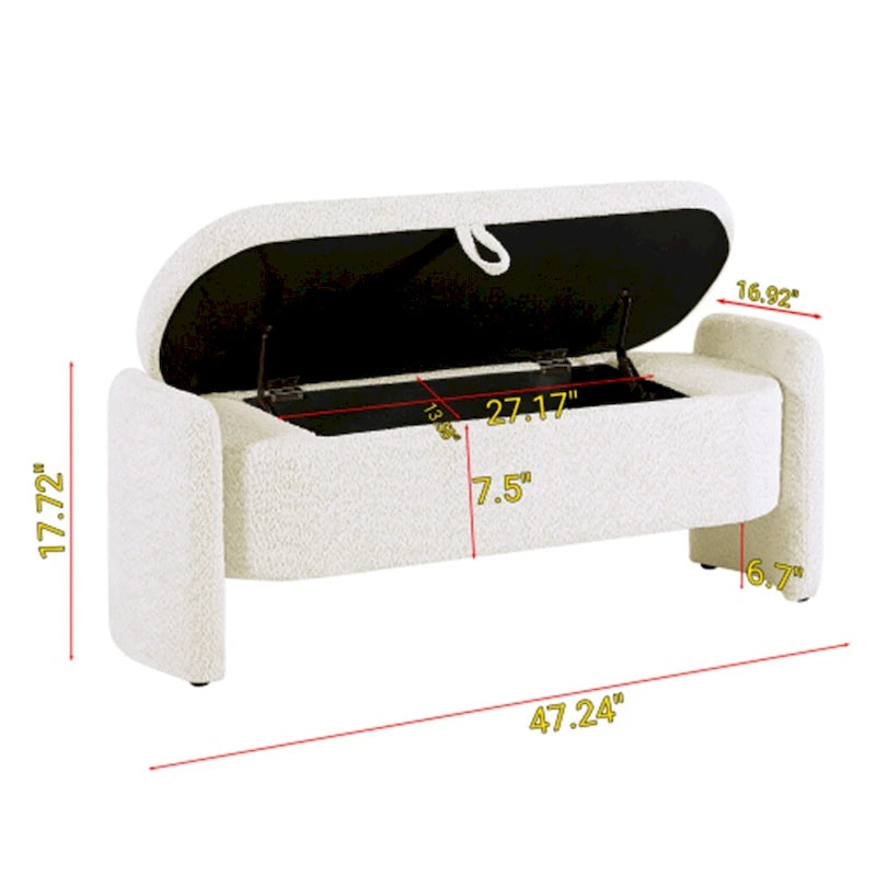 Ottoman 3D Lamb Fleece Fabric Storage Bench w/ Large Storage Space