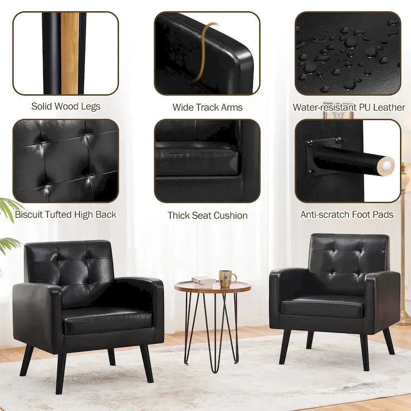 Yaheetech Modern Faux Leather Tufted Accent Chair with Solid Wood Legs - 28.52933