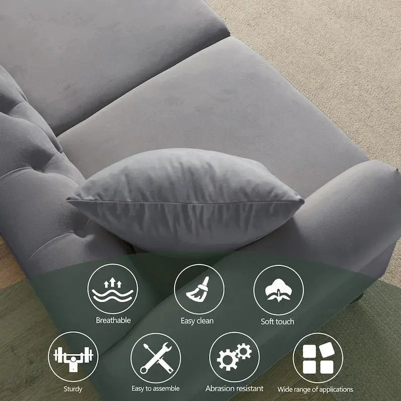 79 Chesterfield Sofa Velvet for Living Room, 3 Seater Sofa Tufted Couch with Rolled Arms and Nailhead ,two pillows