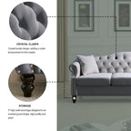 79 Chesterfield Sofa Velvet for Living Room, 3 Seater Sofa Tufted Couch with Rolled Arms and Nailhead ,two pillows
