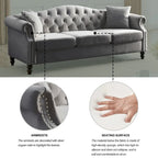 79 Chesterfield Sofa Velvet for Living Room, 3 Seater Sofa Tufted Couch with Rolled Arms and Nailhead ,two pillows