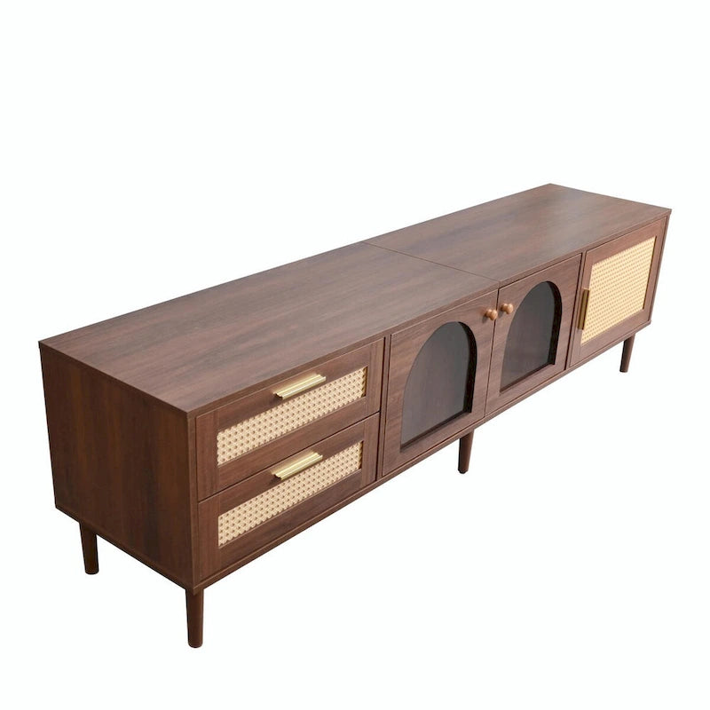 Rattan-Inspired TV Stand with Ample Storage and Easy Assembly