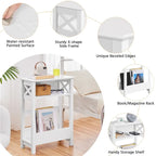 Yaheetech Modern Sofa Side Table with Storage Shelf 3 Tier Slim End Table, White
