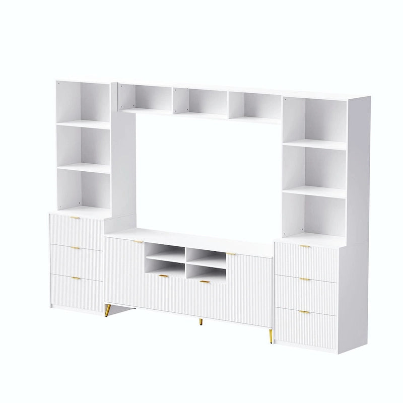 4-Piece Entertainment Wall Unit with 13 Shelves, 8 Drawers, and 2 Cabinets