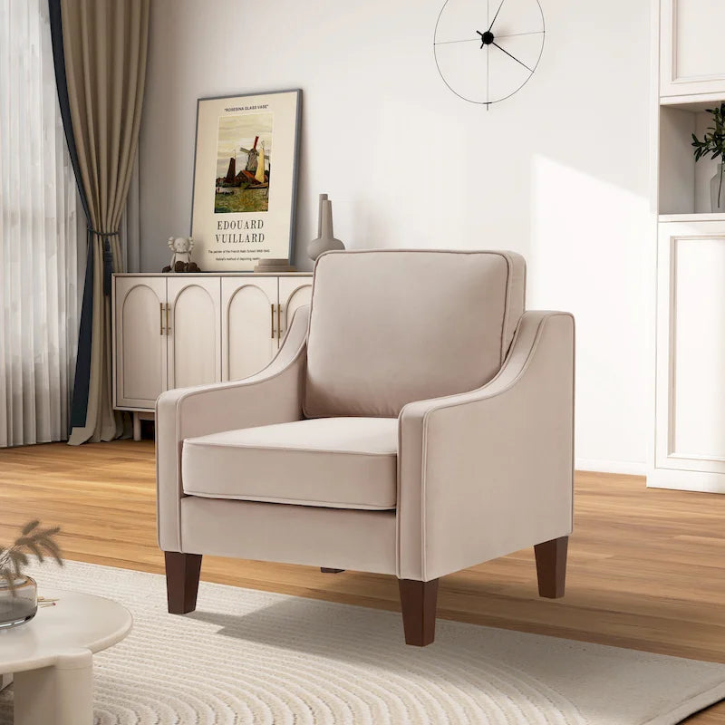 Modern Velvet Upholstered Accent Chair Single Sofa Armchair