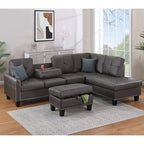 3 Piece Faux Leather Sectional Sofa Set with Storage Ottoman