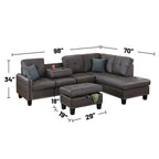 3 Piece Faux Leather Sectional Sofa Set with Storage Ottoman