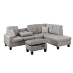 3 Piece Faux Leather Sectional Sofa Set with Storage Ottoman