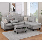 3 Piece Faux Leather Sectional Sofa Set with Storage Ottoman