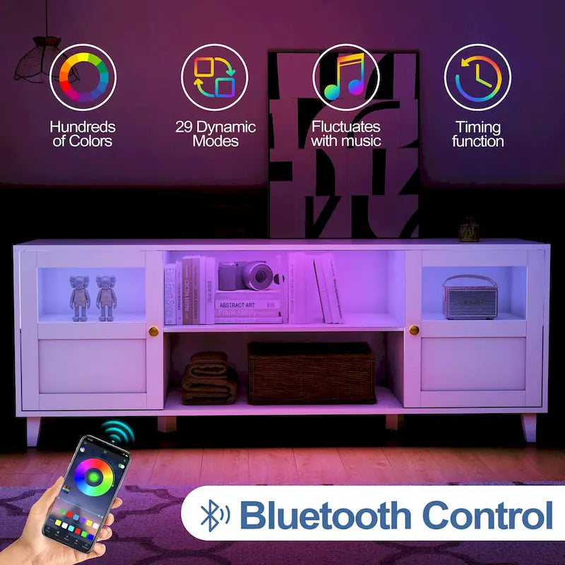 TV Stand Console Living Room Storage Shelves Entertainment Center with LED Lights - 59.7 in W * 22.6 in H * 16.1 in D