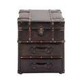 Linen Fabric or Faux Leather 2 Drawer Cabinet or Accent Table with Buckle Hinged Top - Dark Brown or Blue - Roche River Decor