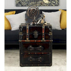 Linen Fabric or Faux Leather 2 Drawer Cabinet or Accent Table with Buckle Hinged Top - Dark Brown or Blue - Roche River Decor