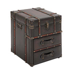 Linen Fabric or Faux Leather 2 Drawer Cabinet or Accent Table with Buckle Hinged Top - Dark Brown or Blue - Roche River Decor