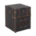 Linen Fabric or Faux Leather 2 Drawer Cabinet or Accent Table with Buckle Hinged Top - Dark Brown or Blue - Roche River Decor