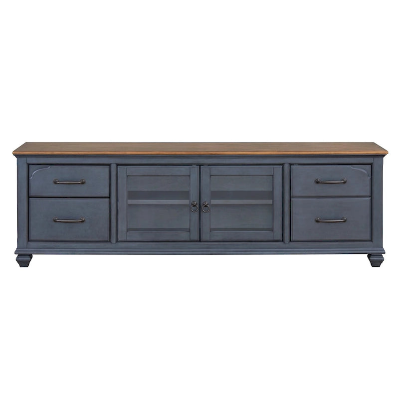 Bridgevine Home Americana 84 in TV Stand for TVs up to 90 inches, No Assembly Required, Corduroy Blue Finish