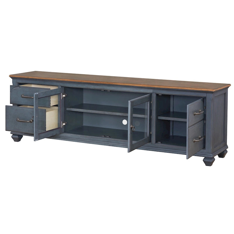 Bridgevine Home Americana 84 in TV Stand for TVs up to 90 inches, No Assembly Required, Corduroy Blue Finish