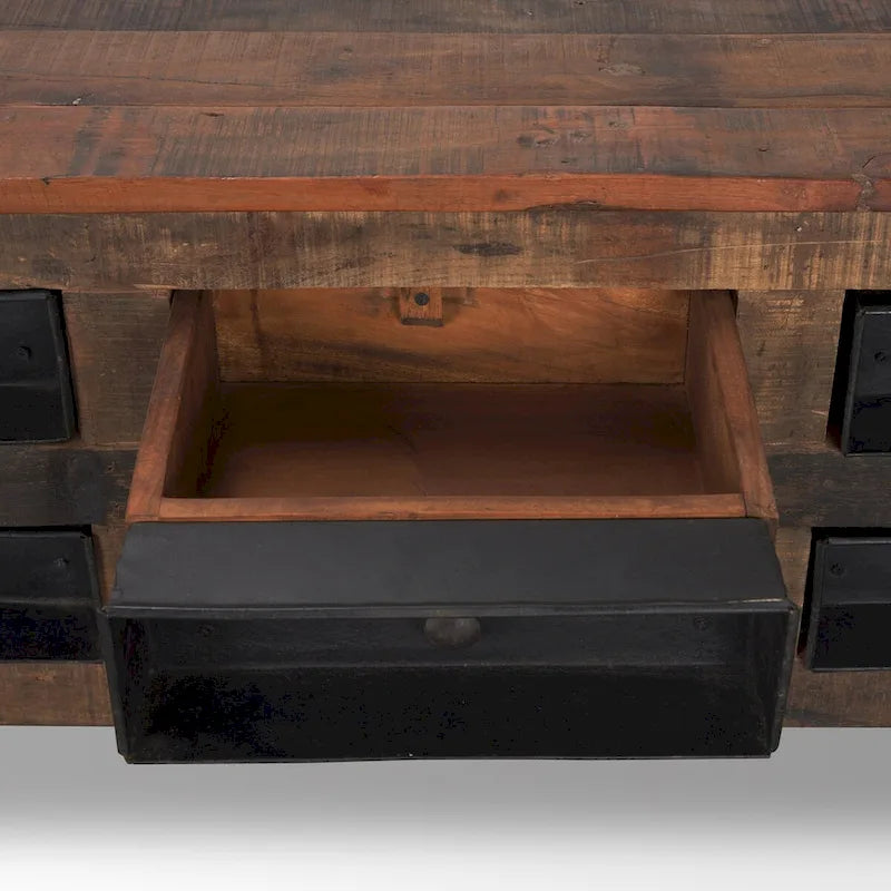 Wilton Brown Wood w/ 12 Black Metal Drawers Coffee Table