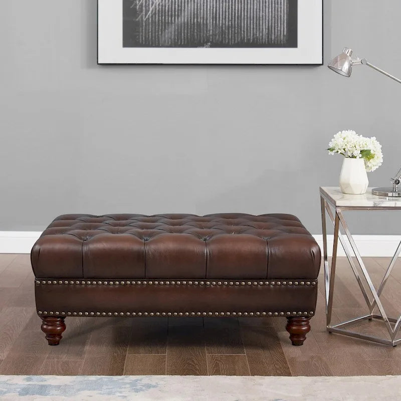   Top Grain Leather Ottoman
