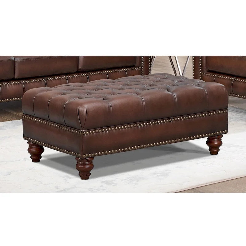 Top Grain Leather Ottoman