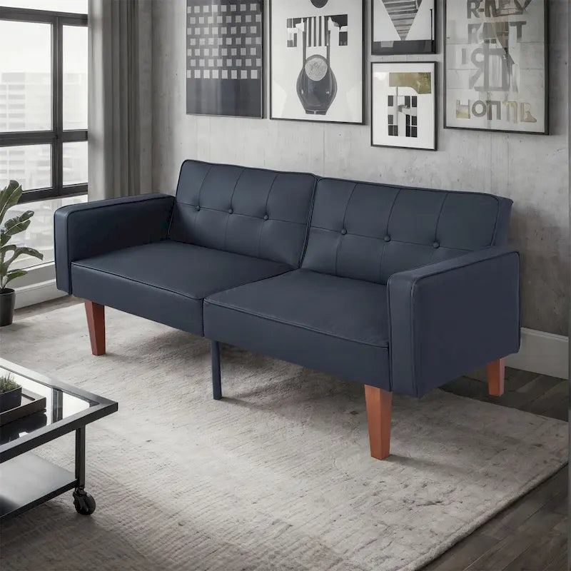Convertible Sofa Bed Adjustable Fabric Couch Sleeper Modern Recliner Reversible Loveseat Folding Daybed Guest Bed with 2 Pillows
