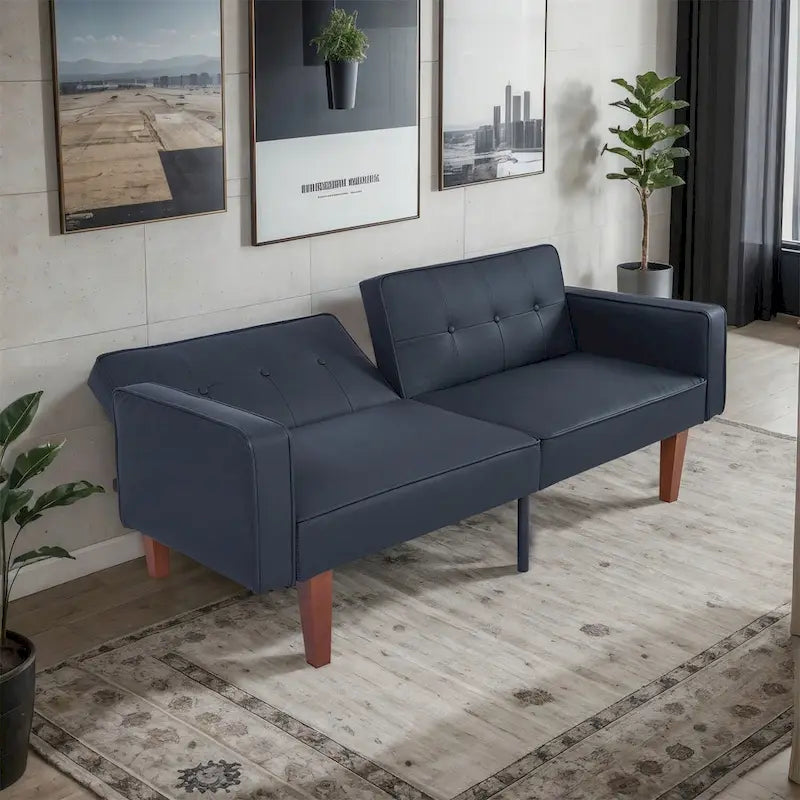 Convertible Sofa Bed Adjustable Fabric Couch Sleeper Modern Recliner Reversible Loveseat Folding Daybed Guest Bed with 2 Pillows