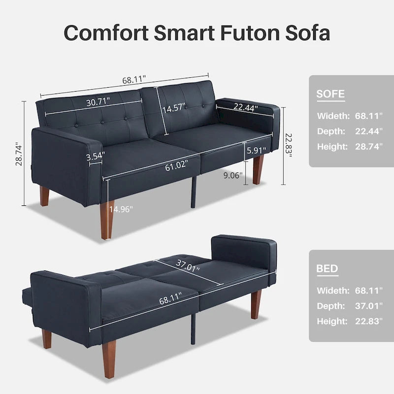 Convertible Sofa Bed Adjustable Fabric Couch Sleeper Modern Recliner Reversible Loveseat Folding Daybed Guest Bed with 2 Pillows