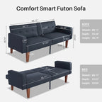 Convertible Sofa Bed Adjustable Fabric Couch Sleeper Modern Recliner Reversible Loveseat Folding Daybed Guest Bed with 2 Pillows