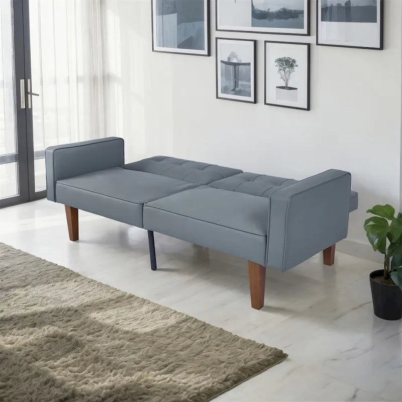 Convertible Sofa Bed Adjustable Fabric Couch Sleeper Modern Recliner Reversible Loveseat Folding Daybed Guest Bed with 2 Pillows