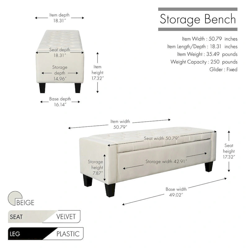 Porthos Home Warren Velvet Button Tufted Storage Bench