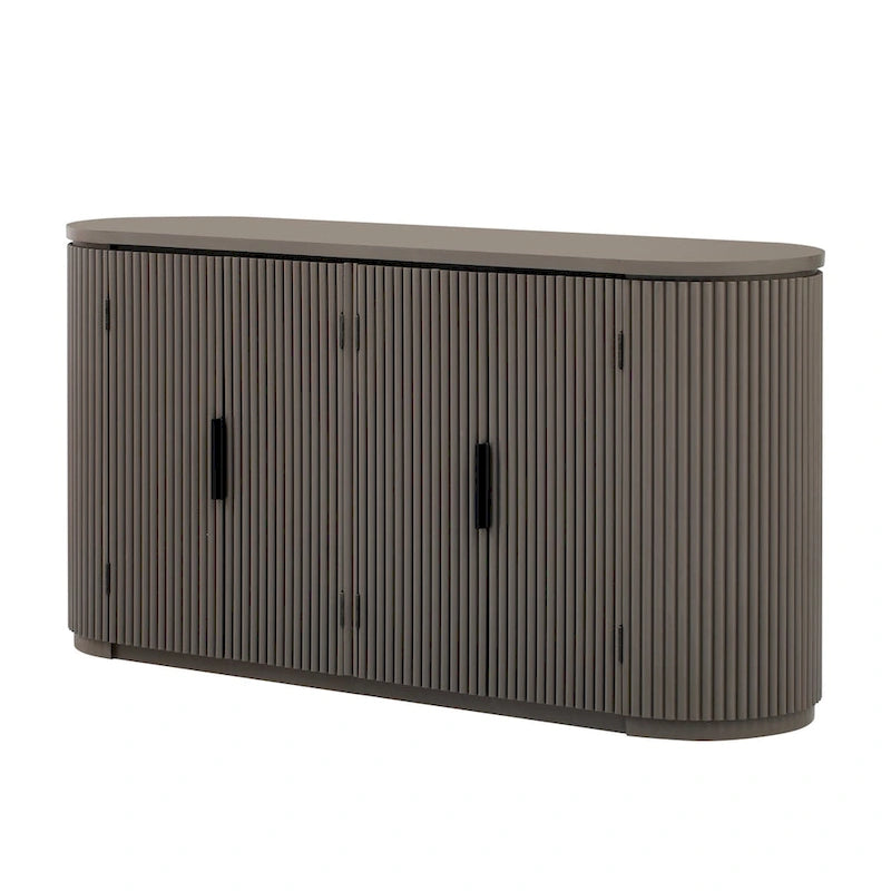 Vertical Striped Door Storage Cabinet with Metal Handles, Adjustable, Suitable for Study, Entryway and Living Room