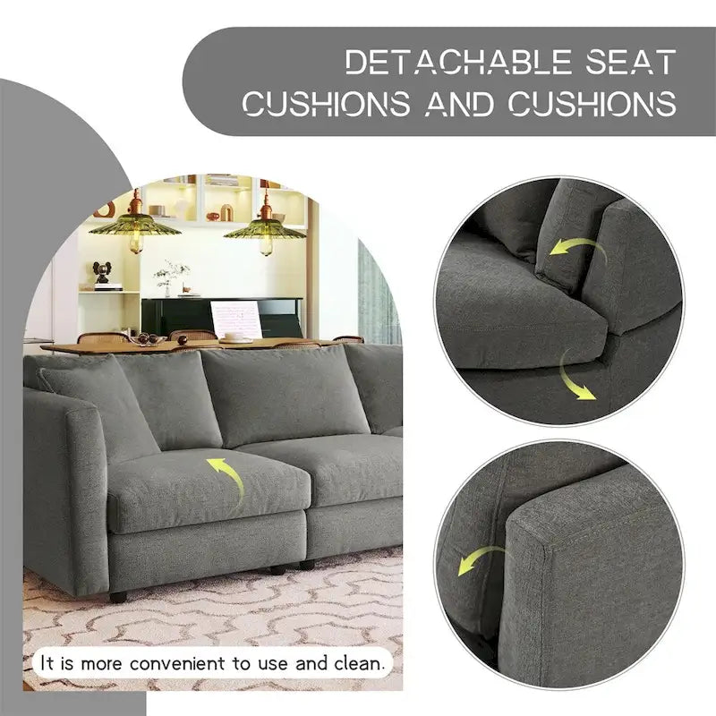 Three Indoor Cushioned Combination Sofas w/ 3 Pillows and Curved Seat