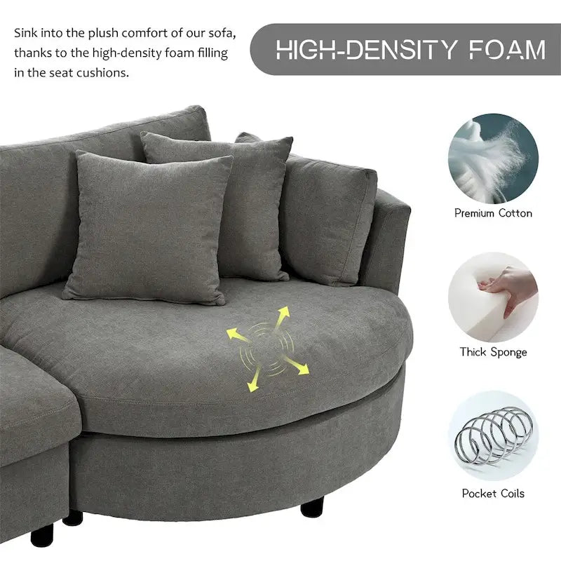 Three Indoor Cushioned Combination Sofas w/ 3 Pillows and Curved Seat