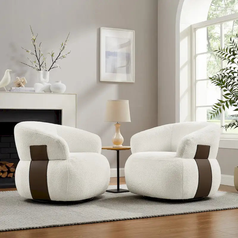  33W 360 Swivel Modern Barrel Chair Accent Chair Set of 2